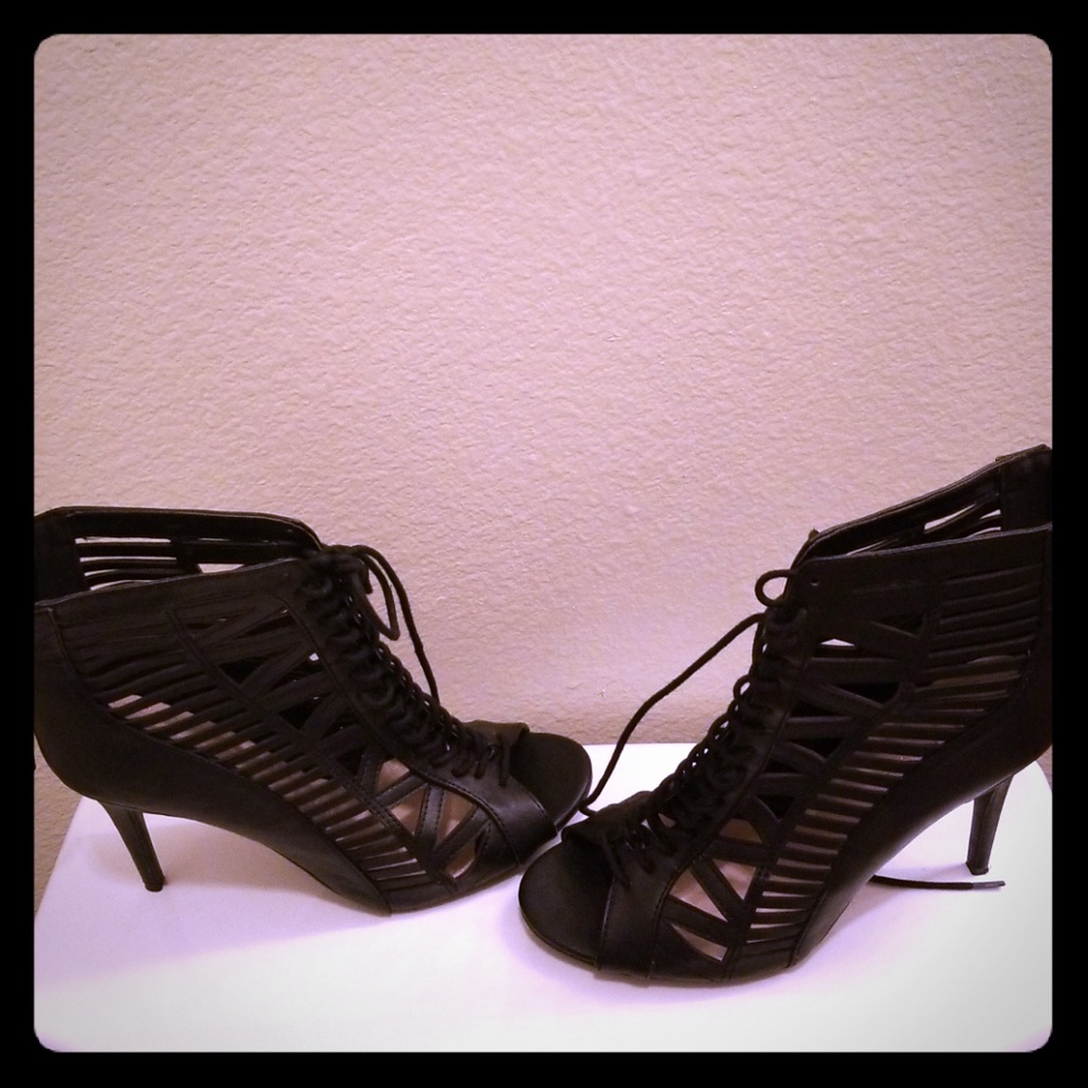 Black open toe heels.